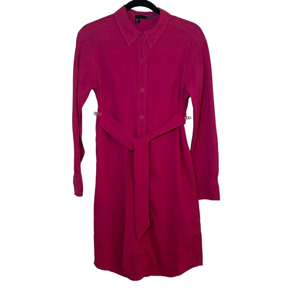 Eileen Fisher Rhubarb Pink XS Linen Collared Shirt Dress Linen/Viscose/Spandex